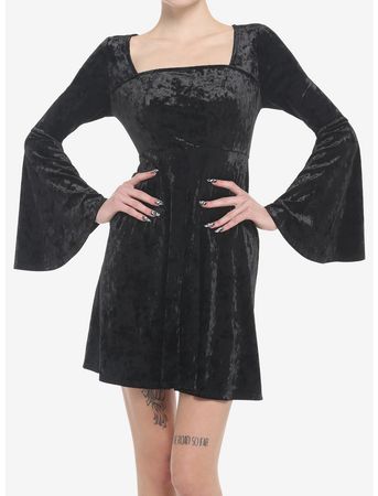 Black Crushed Velvet Bell Sleeve Mini Dress | Hot Topic