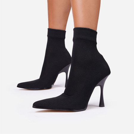 Goal-Getter Pointed Toe Ankle Sock Boot In Black Knit | EGO