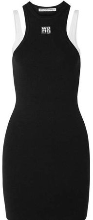Layered Ribbed Stretch-knit Mini Dress - Black