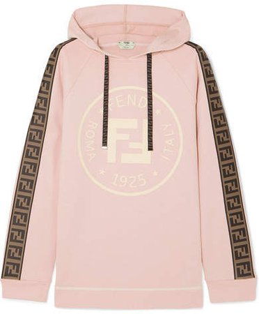 Oversized Shell-trimmed Printed Cotton-blend Terry Hoodie - Pastel pink