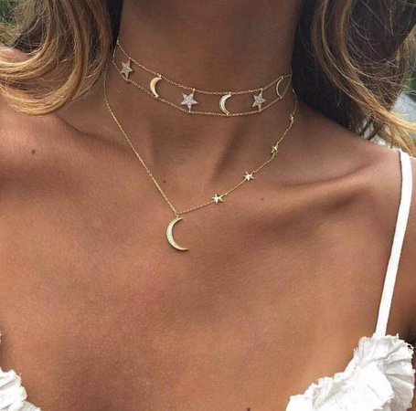 2020 new fashion gold color Star Moon charm multi layer Necklace for girl Christmas gift gift jewelry wholesale moonso X5743|Chain Necklaces| - AliExpress