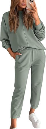 BTFBM 2024 Women 2 Piece Outfits Long Sleeve Pullover Jogger Pants Lounge Sets Thick Fall Winter Sweatsuits Tracksuit(Solid Light Green, Medium) at Amazon Women’s Clothing store