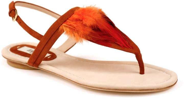 Juliana Herc Flat Thongs with Rust Shaded Feathers