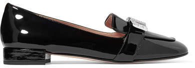 Crystal-embellished Patent-leather Loafers - Black