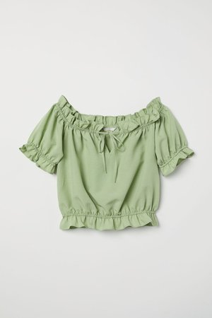 Off-the-shoulder blouse - Light green - Ladies | H&M