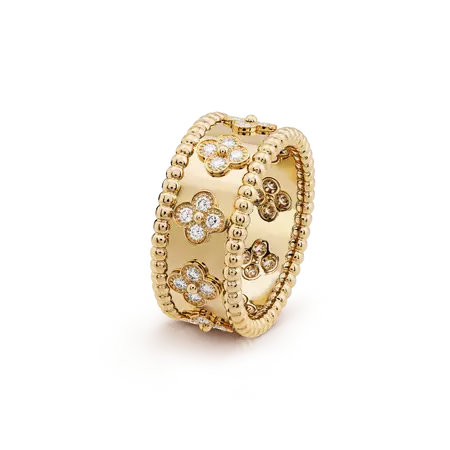 Van Cleef & Arpels - Perlée clovers ring, medium model 18K yellow gold, Diamond