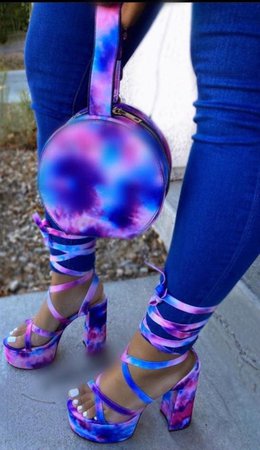 galaxy purple pink and blue chunky heels and bag