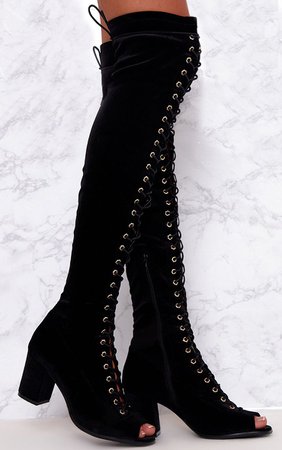 Laced Up Black Thigh High Boots