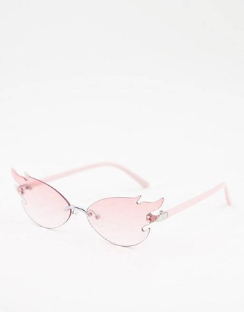 ASOS DESIGN rimless flame fashion glasses in pink lens | ASOS