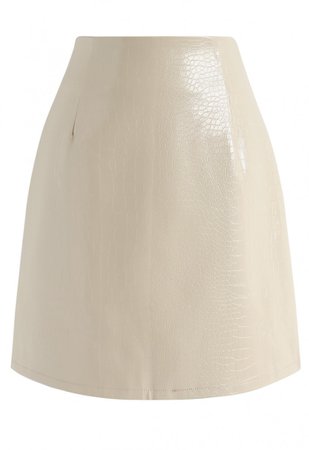 Cream Crocodile Faux Leather Mini Skirt - NEW ARRIVALS - Retro, Indie and Unique Fashion