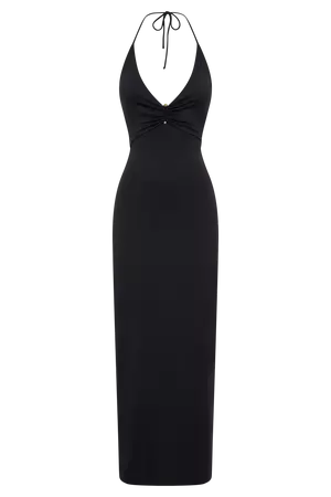 Heidi Recycled Nylon Pin Detail Midi Dress - Black - MESHKI