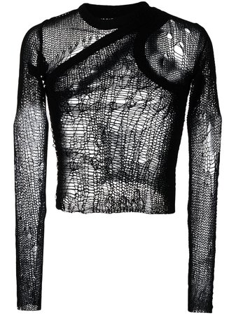 Shop Rick Owens Banana Net distressed-knit jumper with Express Delivery - FARFETCH