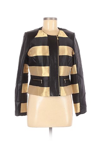 Black Label by Chico's 100% Polyester Color Block Stripes Tan Jacket Size Sm (0) - 84% off | thredUP