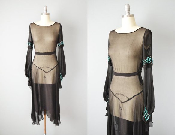RESERVED:20s Dress // 1920s Sheer Black Silk Beaded Dress // | Etsy