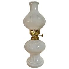 Antique Maltese Cross Milk Glass Oil Lamp
