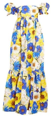 Antigone Floral Print Cotton Blend Dress - Womens - Yellow Multi