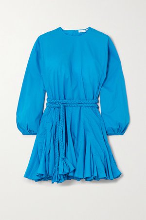 Blue Ella belted pleated cotton mini dress | Rhode | NET-A-PORTER
