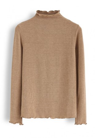 Mock Neck Wavy Knit Top in Tan - NEW ARRIVALS - Retro, Indie and Unique Fashion