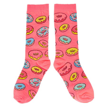 Neon Pink Donut Crew Socks | Claire's US