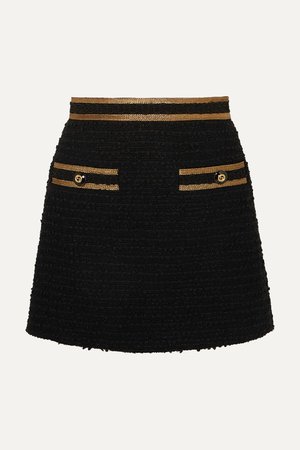 Black Metallic-trimmed cotton-blend tweed mini skirt | Gucci | NET-A-PORTER
