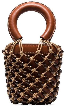 brown Moreau mini beaded leather bucket bag