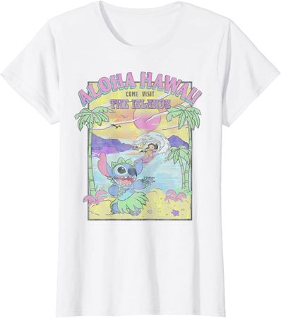 Amazon.com: Disney Lilo & Stitch Aloha Hawaii Come Visit The Islands T-Shirt : Clothing, Shoes & Jewelry