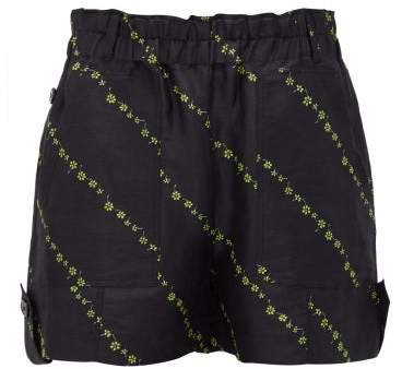 Floral Print Linen Blend Shorts - Womens - Black Multi