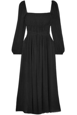 Black Open-back gathered silk-georgette maxi dress | Sale up to 70% off | THE OUTNET | STELLA McCARTNEY | THE OUTNET