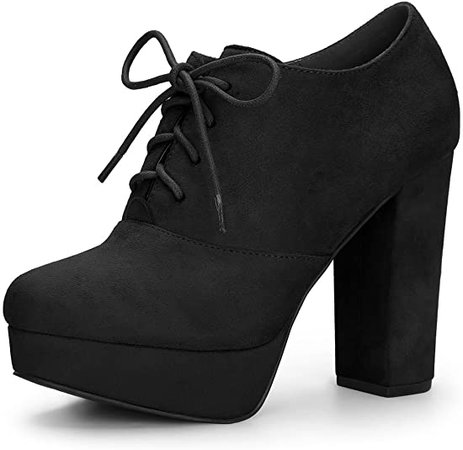Amazon.com | Allegra K Women's Platform Chunky Heel Lace Up Black Boots - 9 M US | Ankle & Bootie