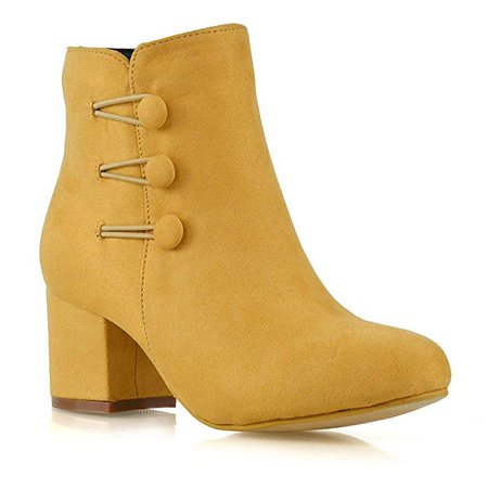 Amazon.com | ESSEX GLAM Womens Block Heel Ankle Boots Ladies Mustard Faux Suede Zipper Button Up Round Toe Shoes 6 B(M) US | Ankle & Bootie
