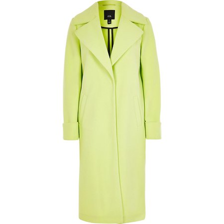 Lime green longline single breasted coat | River Island