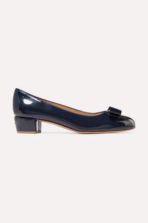 Vara Bow-embellished Patent-leather Pumps - Navy