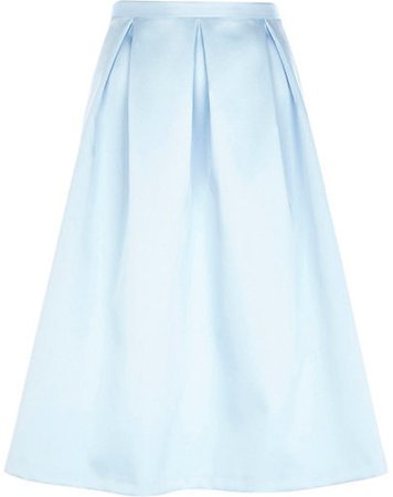 River Island Light Blue Satin Box Pleat Midi Skirt | Where to buy & how to wear