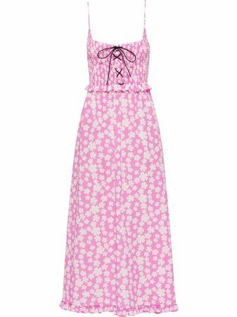 Shop Miu Miu floral-print silk dress with Express Delivery - FARFETCH