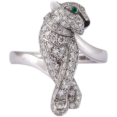Cartier Enamel Emerald Diamond Gold Panthere de Cartier Ring For Sale at 1stDibs