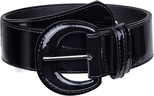 Samtree Vintage Wide Patent Leather Belt for Women, Chunky Buckle Grommet Cinch High Waist Belt for Dress, Black at Amazon Women’s Clothing store