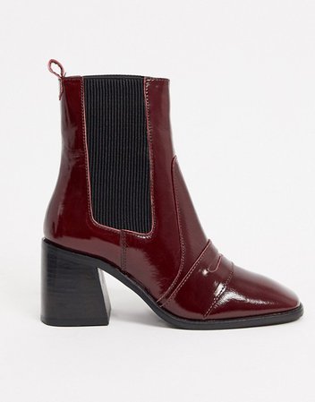 ASOS DESIGN Rocket leather loafer boots in red patent | ASOS