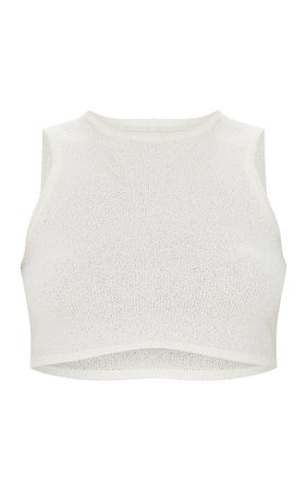 Cream Racer Towelling Knit Top | Knitwear | PrettyLittleThing CA