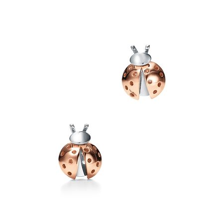 Return to Tiffany® Love Bugs ladybug earrings in rose gold and sterling silver. | Tiffany & Co.