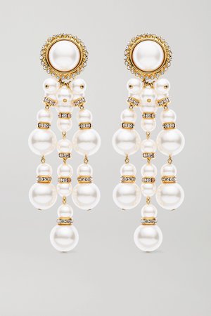 Gold Oversized gold-plated, faux pearl and crystal clip earrings | Alessandra Rich | NET-A-PORTER