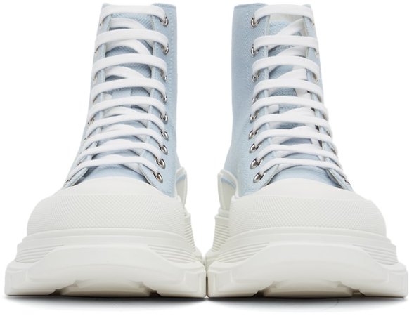 Alexander McQueen: Blue & White Tread Slick High Sneakers | SSENSE