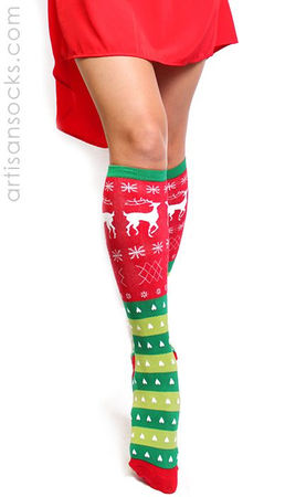 Christmas sweater print long rainbow socks