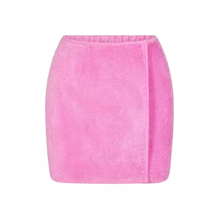 TERRY COVER UPS MINI WRAP SKIRT | NEON ORCHID