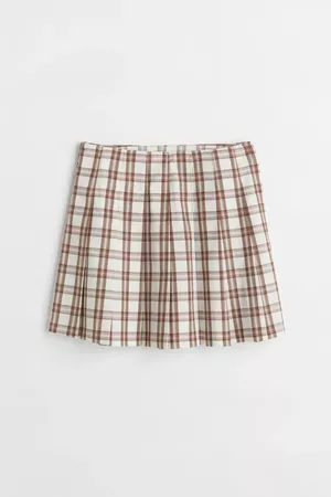 Pleated Skirt - White/brown plaid - Ladies | H&M US