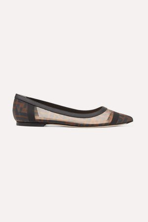 Colibri Leather-trimmed Logo-print Mesh Point-toe Flats - Brown