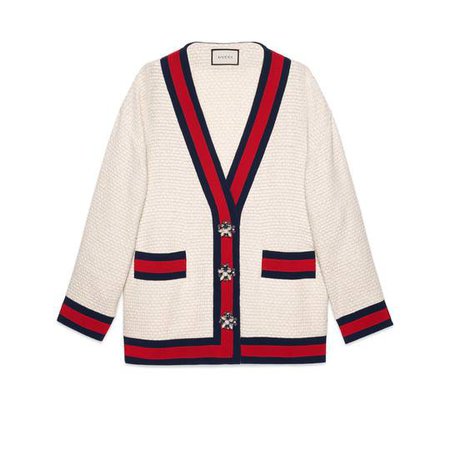 Oversize tweed cardigan jacket in Off-white light tweed | Gucci Women's Jackets