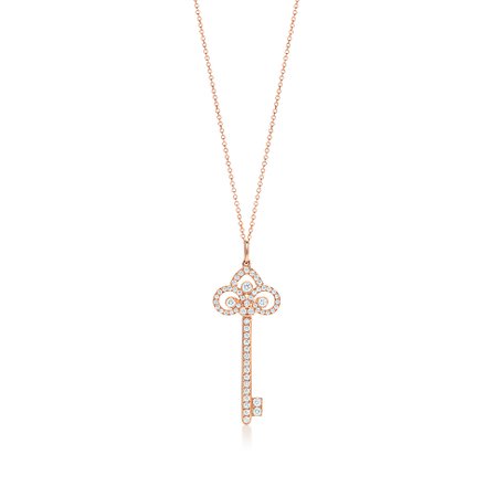 Tiffany Keys fleur de lis key pendant in 18k rose gold with diamonds. | Tiffany & Co.