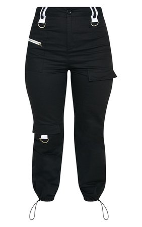 Black Pocket Zip Detail Cargo Trouser | Trousers | PrettyLittleThing