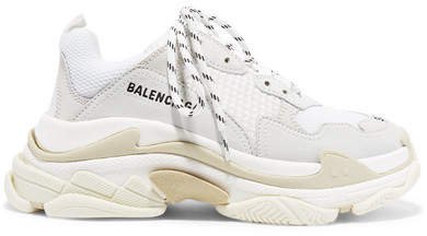 Triple S Suede, Leather And Mesh Sneakers - White
