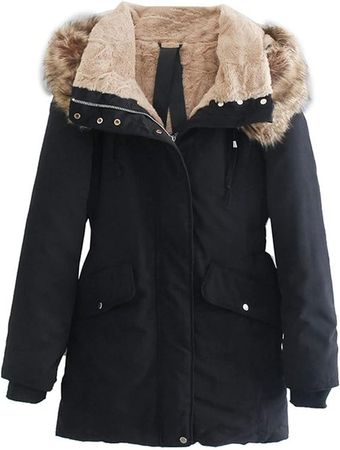 SaoJeYi-DG Women Hooded Zip Up Belted Jacket Waist Slim Fashion Fuzzy Fleece Lined Warm Coat at Amazon Women's Coats Shop